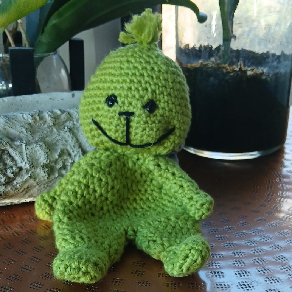 Hand-Crocheted Mako Cotton Grinch Style Plush - Luxury Heirloom Toy